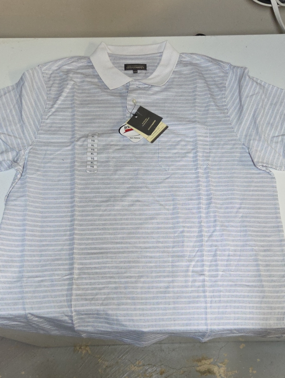 Denver Hayes Mens Golf Polo Short Sleeve White Blue NWT Sz XL